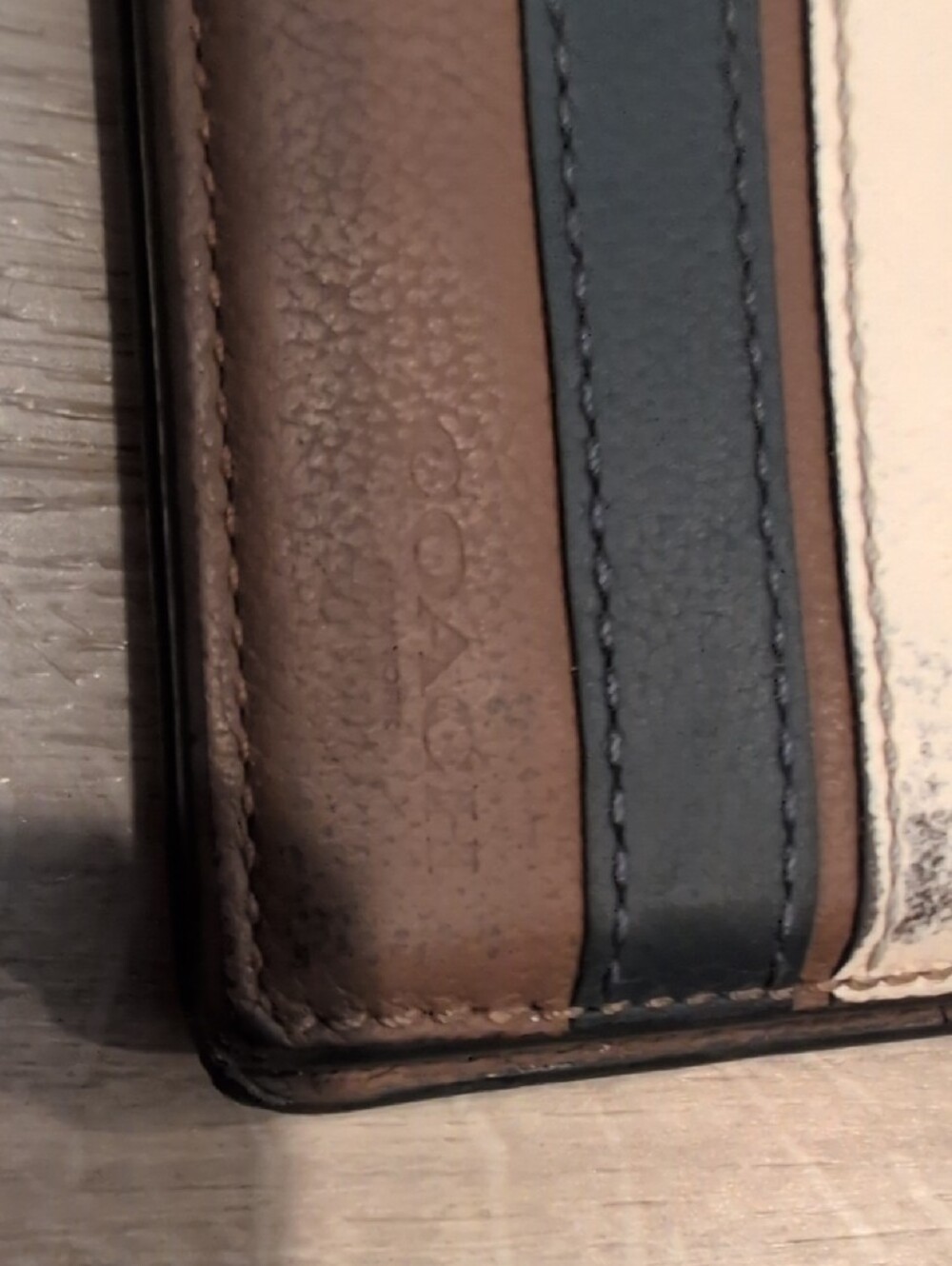 Coach Brown Leather Bifold Wallet with Black and Cream Stripes Men - Picture 2 of 7